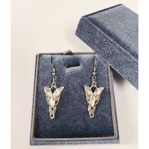 Lord of the Rings Arwen Mini Evenstar Silver Tone Dangle Earrings Velvet Gift